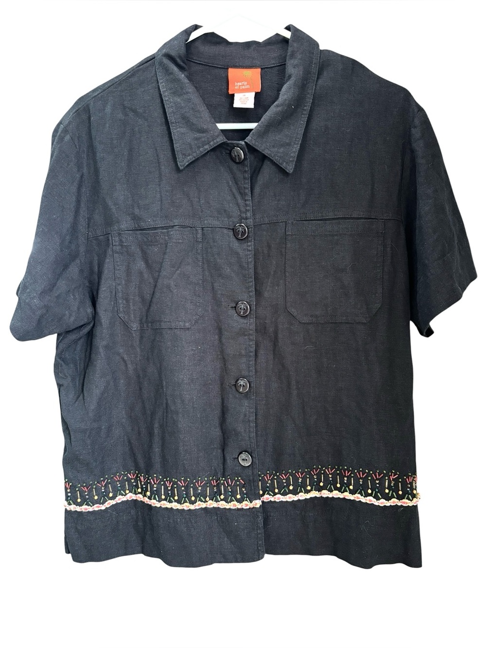 Hearts of‎ Palm Women's Charcoal Black Beading Detail Button Down Shirt Size 14